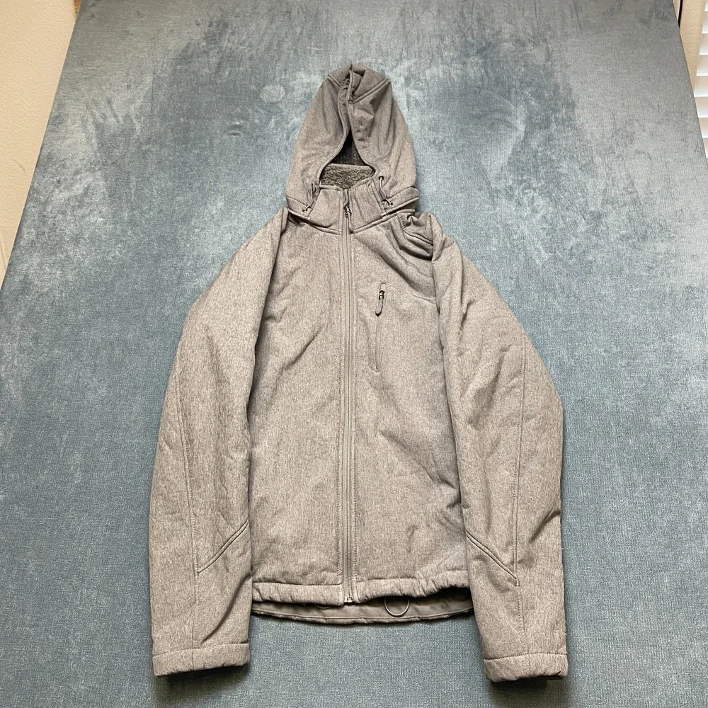 Kirkland Signature Jacket Mens Medium Gray Cotton Sherpa Lined Full Zip Hooded